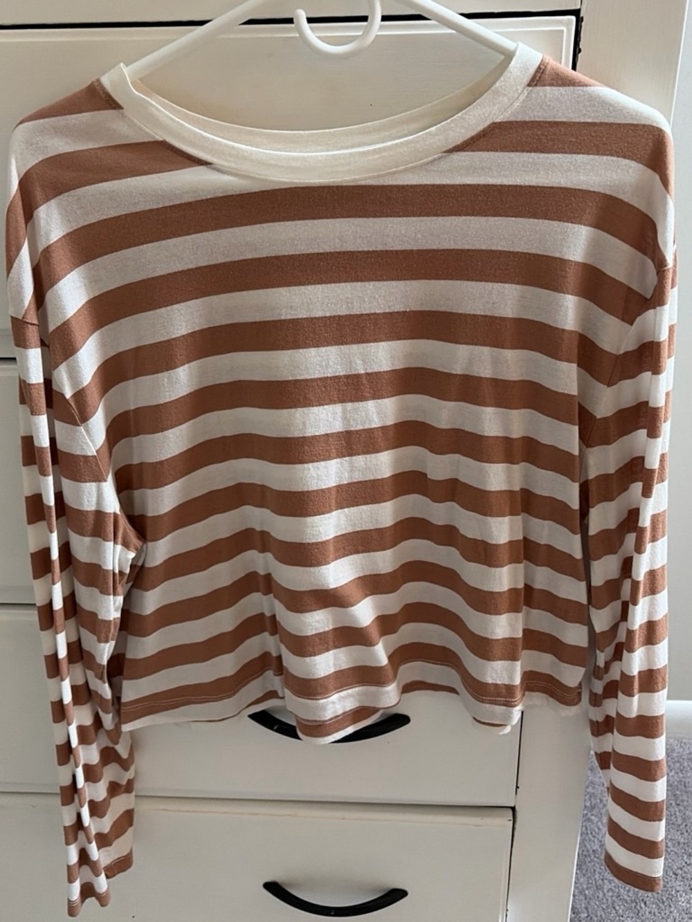 a new day Striped Long Sleeve Top in Cream & Brown